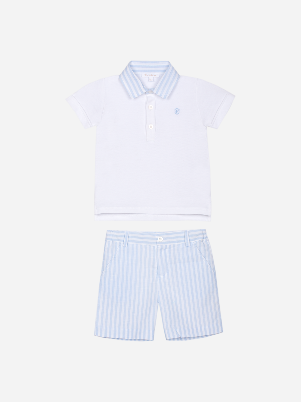 Patachou - Elegant white set with polo and striped shorts