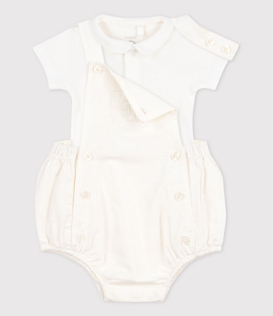 Petit Bateau - 2-piece baby set in cotton/linen with embroidered detail
