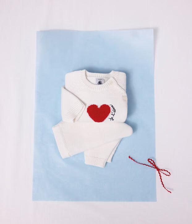 Petit Bateau - Ensemble bébé en tricot jacquard cœur