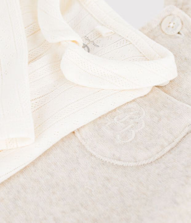 Petit Bateau - Ensemble salopette et body bébé en coton avec col uni
