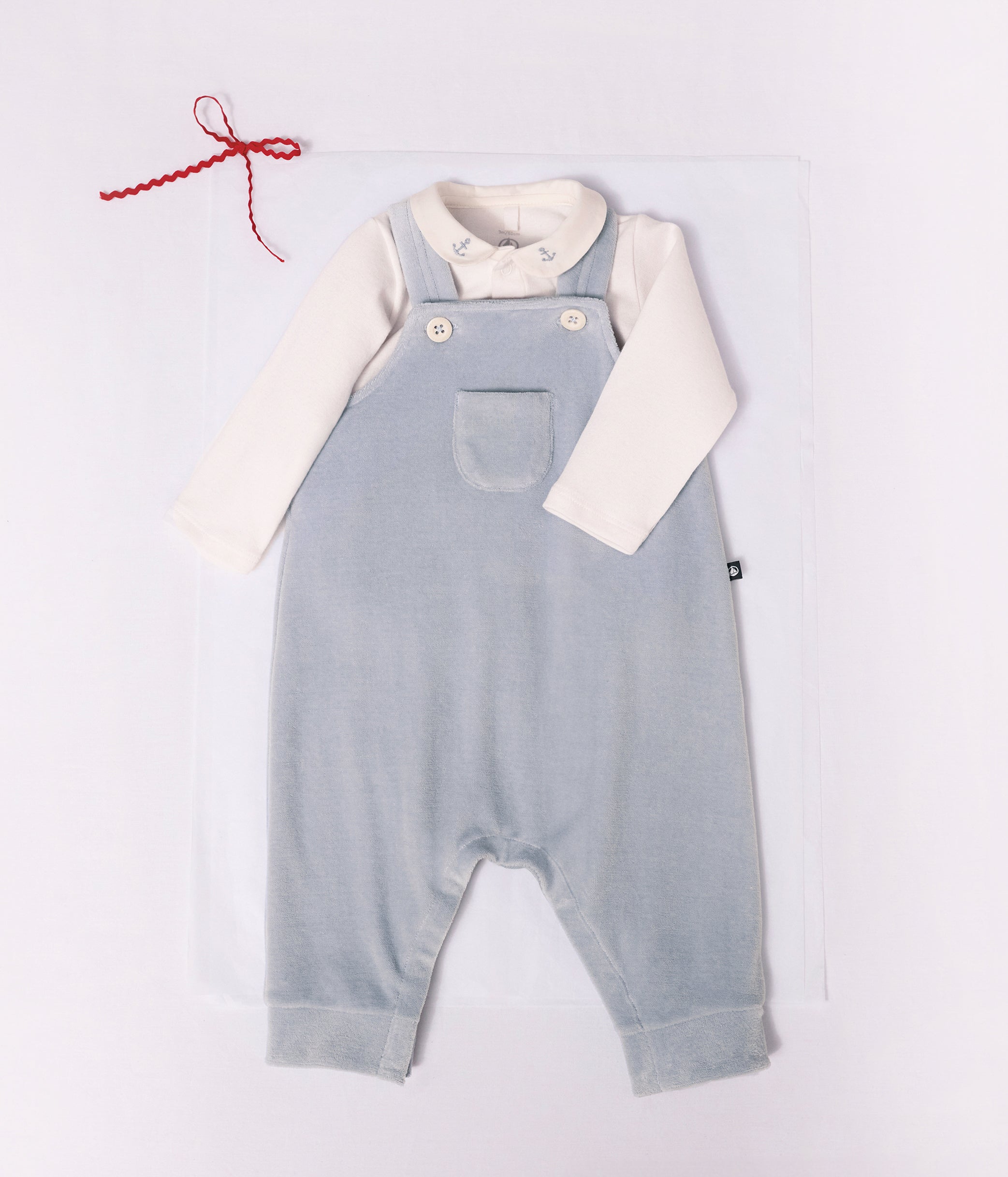 Petit Bateau - Baby's cotton dungarees and bodysuit set with plain collar