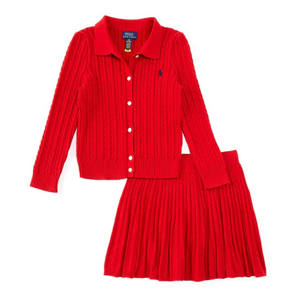 Polo Ralph Lauren - Ensemble gilet polo à manches longues et jupe