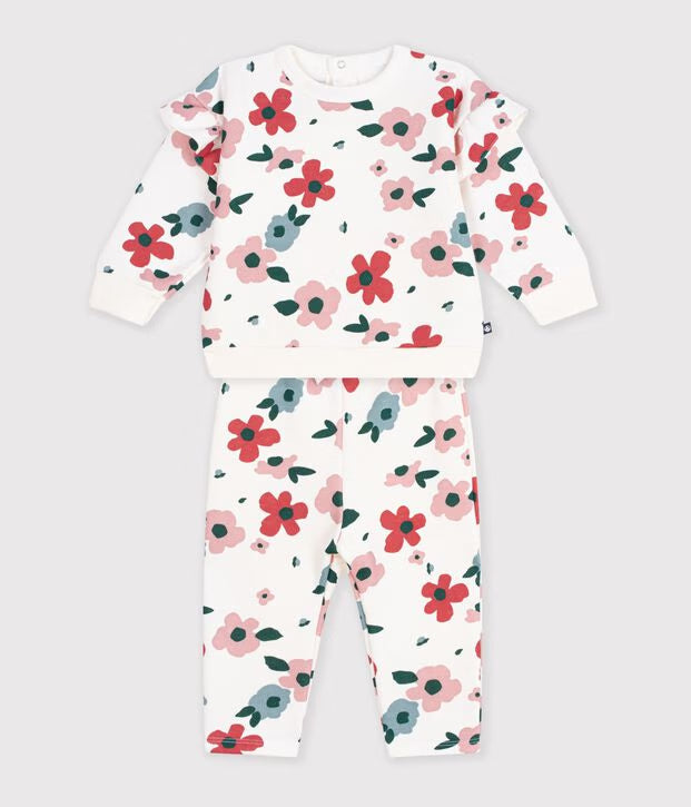 Petit Bateau - Ensemble sweatshirt et pantalon bébé en coton imprimé à fleurs