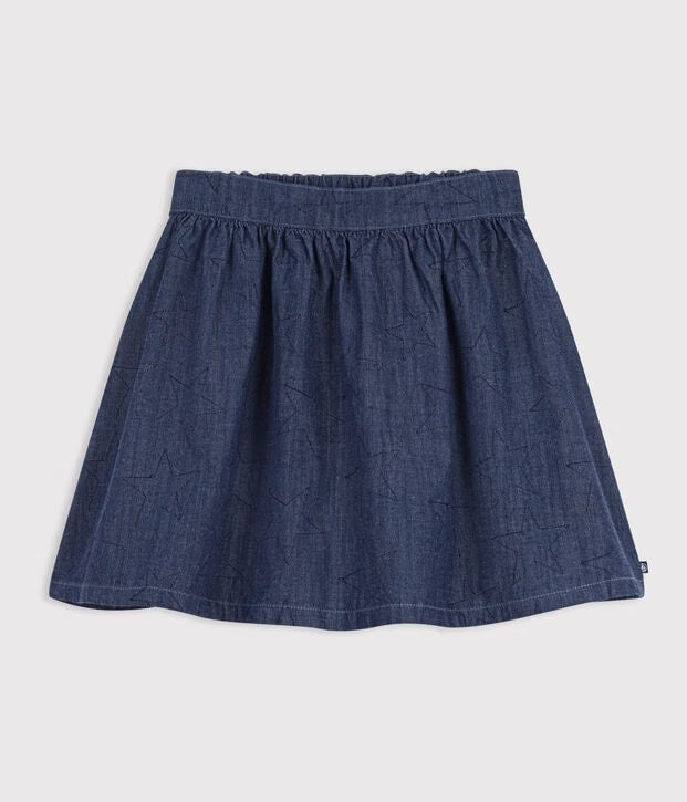 Petit Bateau - Plain denim mini skirt with star print