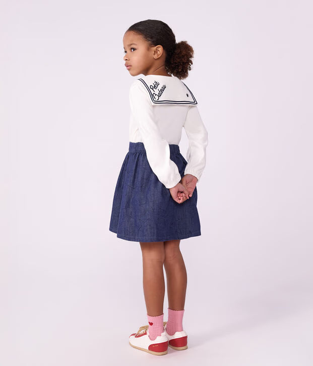 Petit Bateau - Plain denim mini skirt with star print