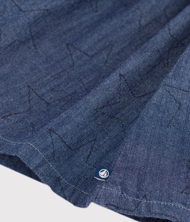 Petit Bateau - Plain denim mini skirt with star print