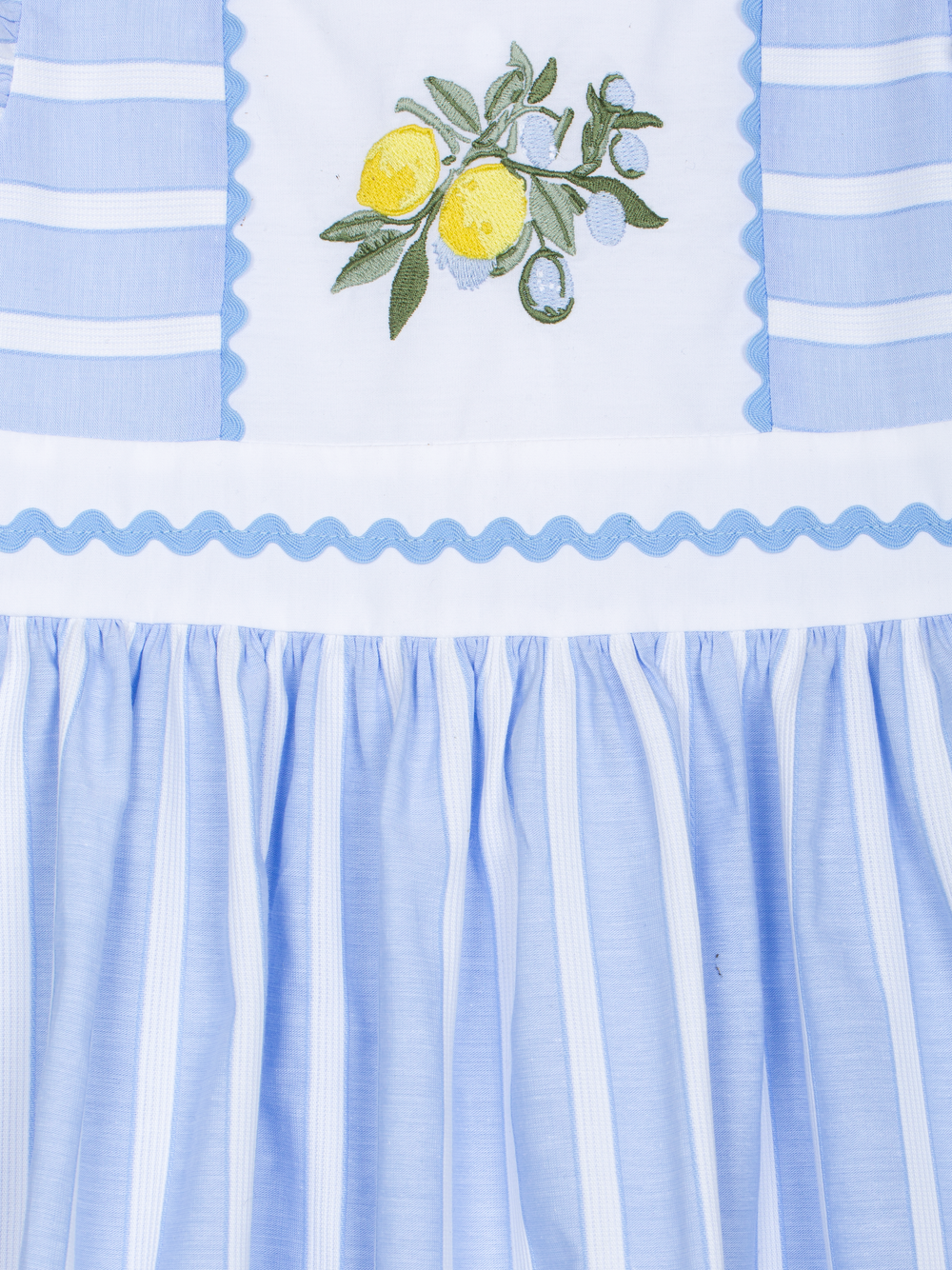 Patachou - Light Blue dress with striped print and lemon embroidery
