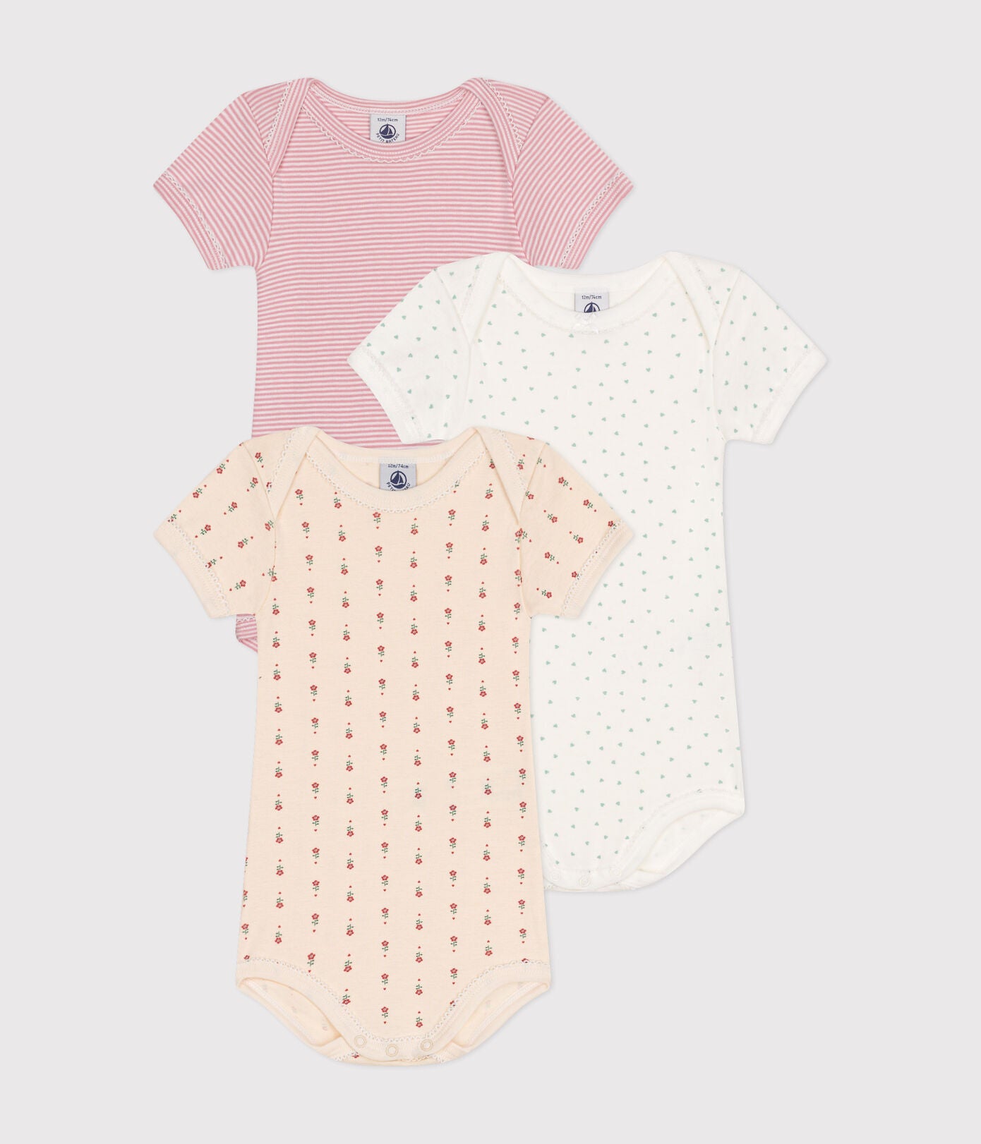 Petit Bateau - Set of 3 Short Sleeve Diaper Covers