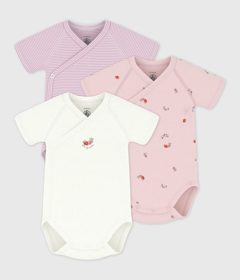 Petit Bateau - Pack of babies' short-sleeved printed cotton wrapover bodies