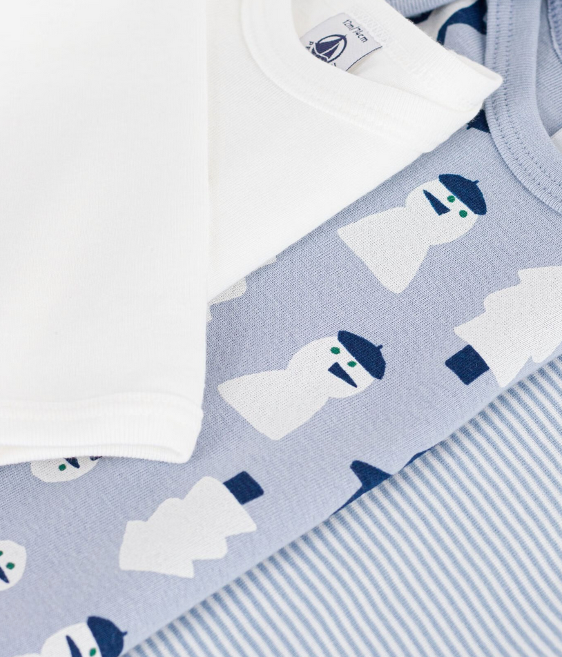 Petit Bateau - Pack of long-sleeved bodysuits in snowman-print cotton