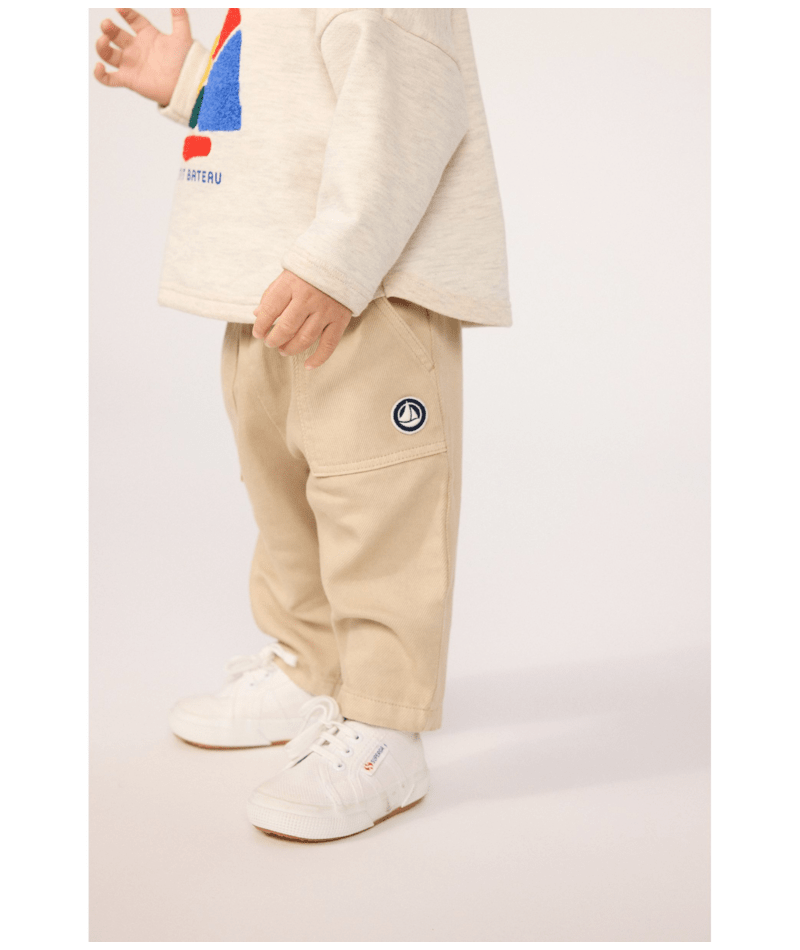 Petit Bateau - Plain cotton baby cargo trousers with badge