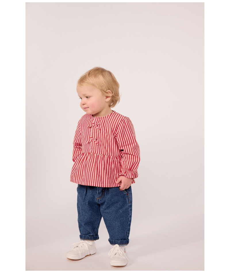 Petit Bateau - Pantalon bébé en denim uni et broderie cœur
