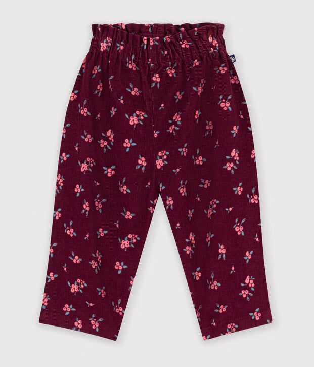 Petit Bateau - Pantalon Bébé en velours imprimé à fleurs