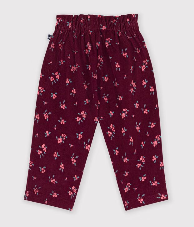 Petit Bateau - Pantalon Bébé en velours imprimé à fleurs