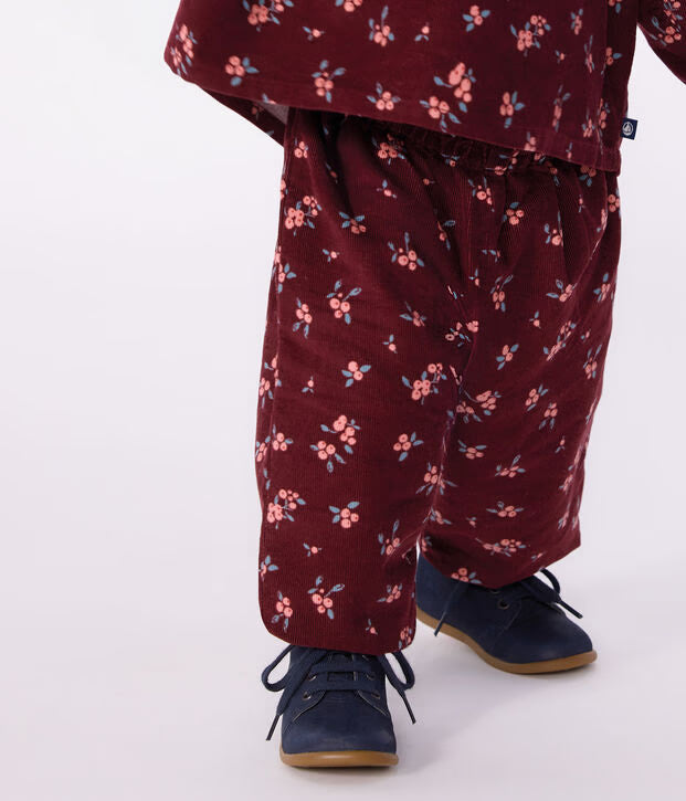 Petit Bateau - Pantalon Bébé en velours imprimé à fleurs
