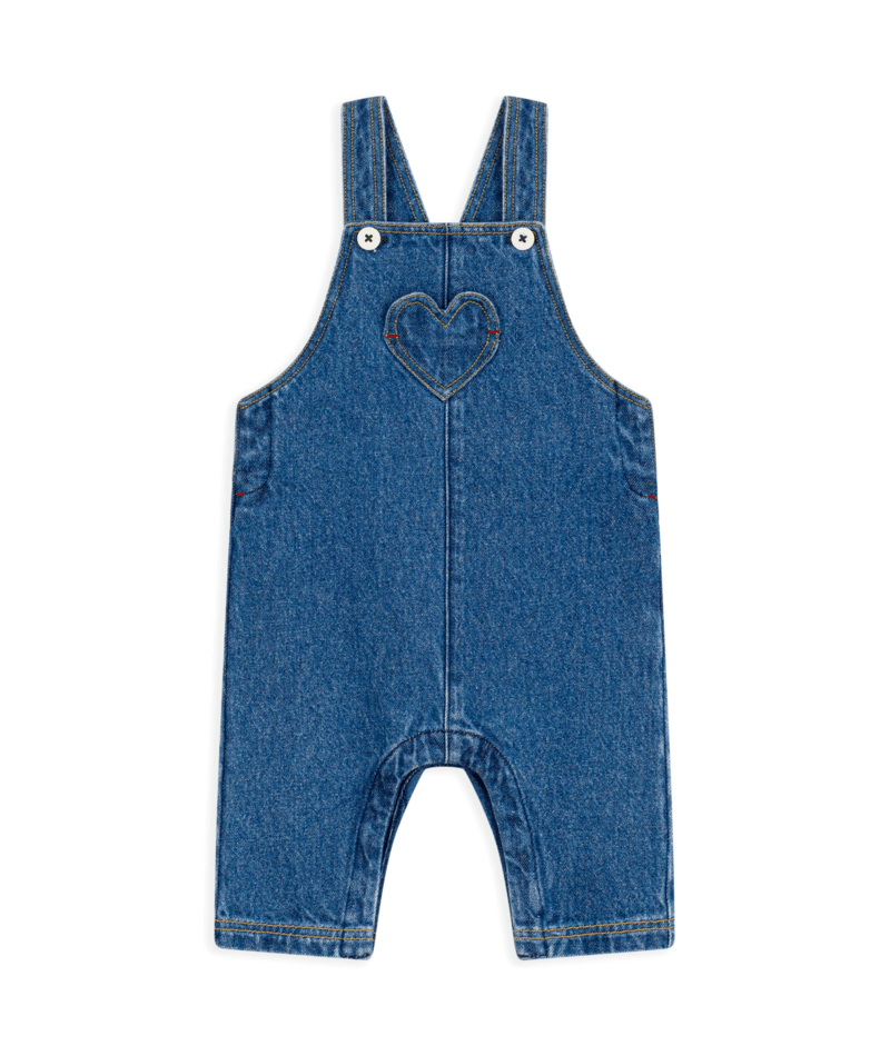 Petit Bateau - Salopette bébé en denim avec poche poitrine cœur