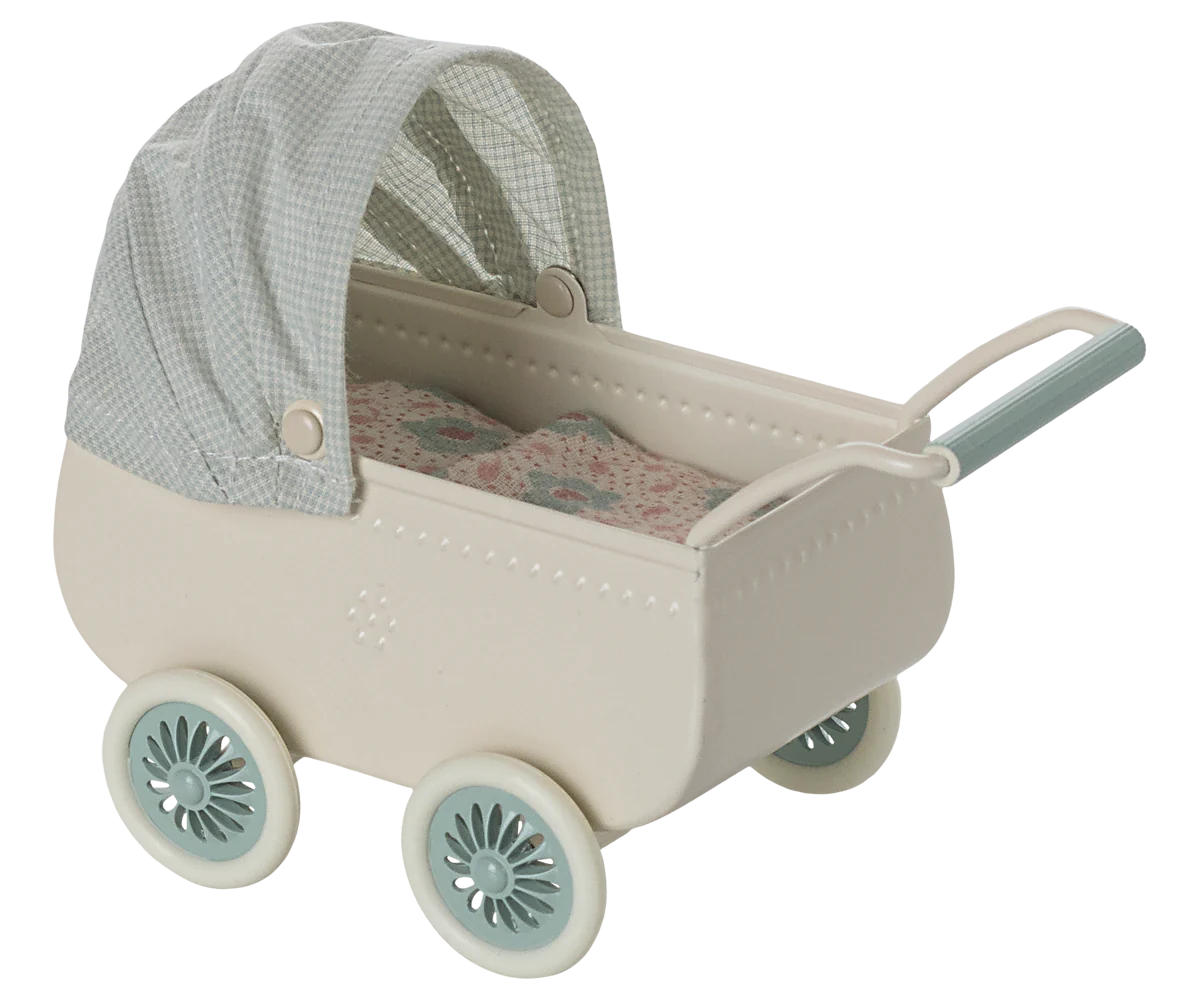 Maileg - Landau avec bébé souris - Menthe