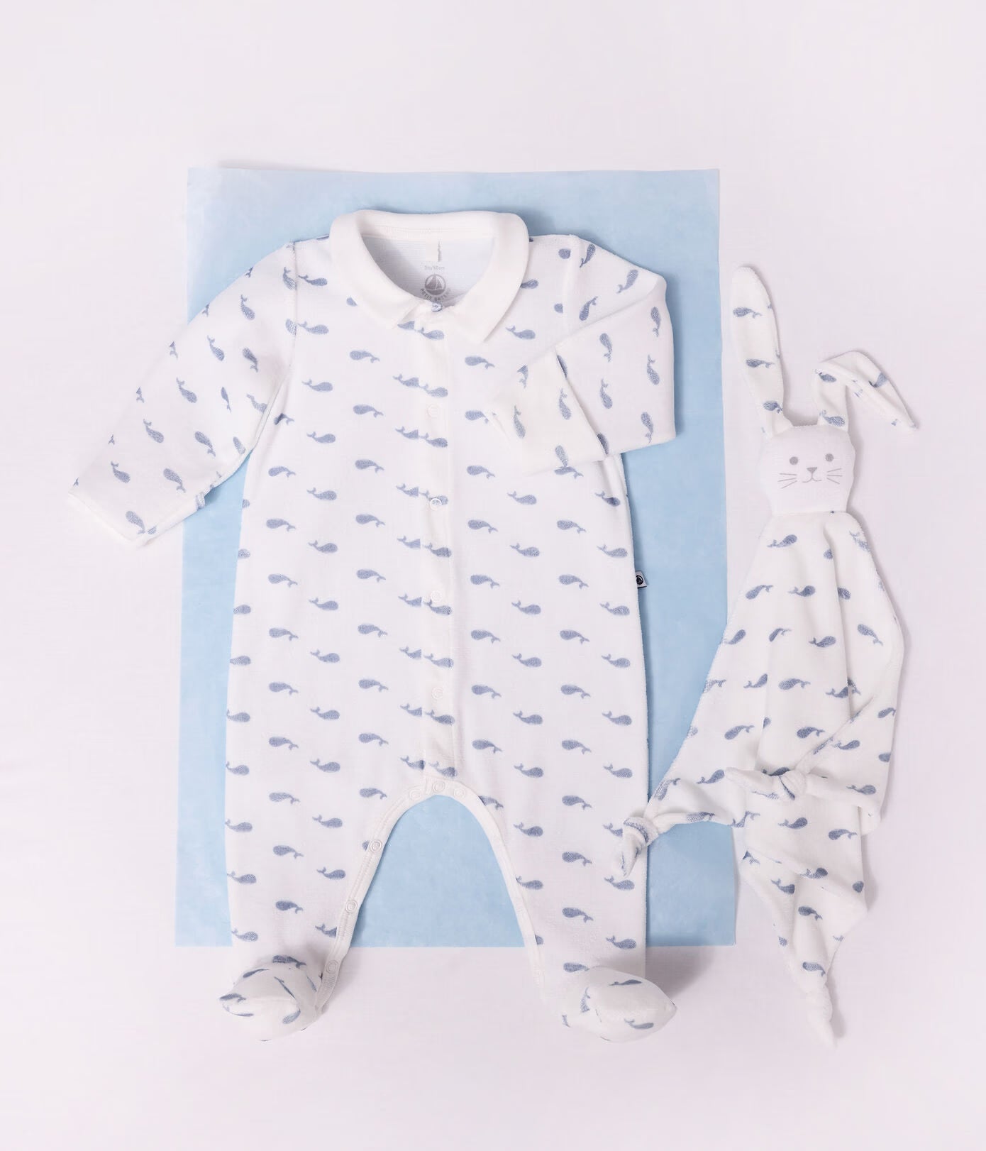 Petit Bateau - Pyjama bébé en velours avec col imprimé baleine