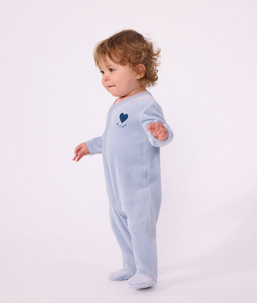 Petit Bateau - Plain Velour Sleepsuit