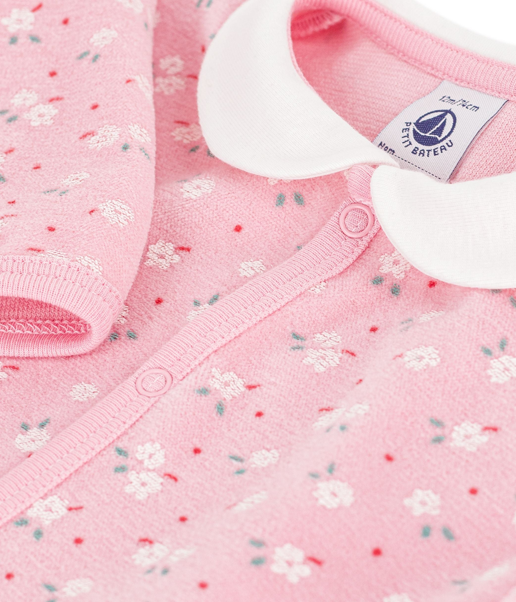 Petit Bateau - Baby velvet pajamas with collar, floral print