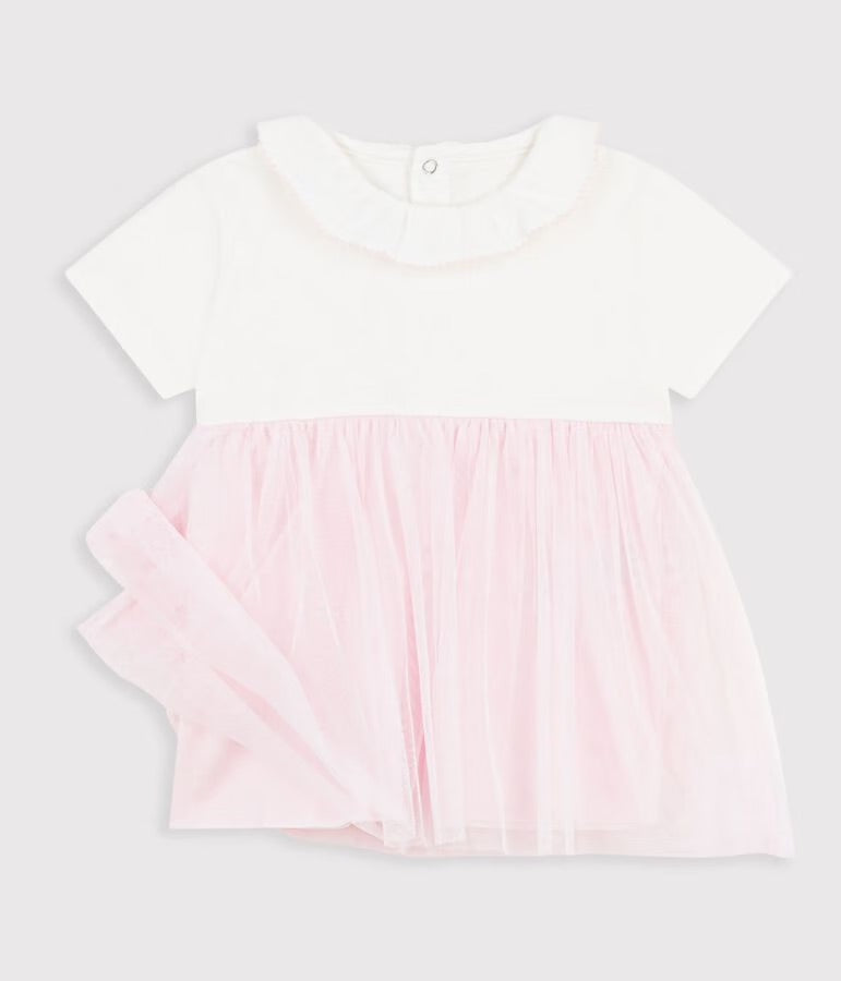 Petit Bateau - Robe bébé bi-matière manches courtes