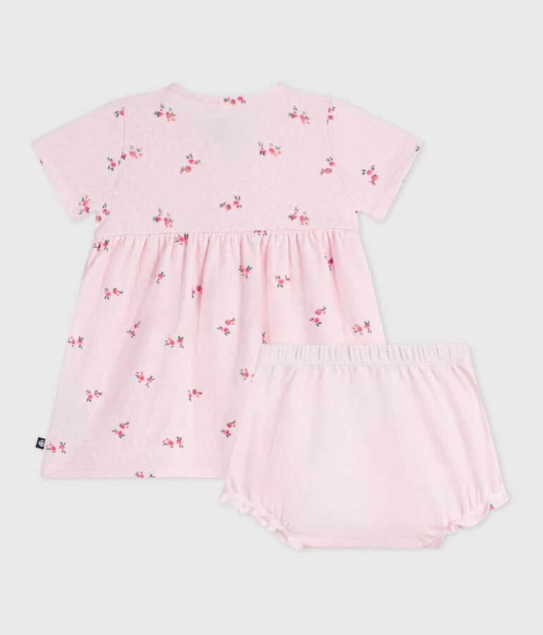 Petit Bateau - Robe bébé en coton imprimé fleurs avec son bloomer