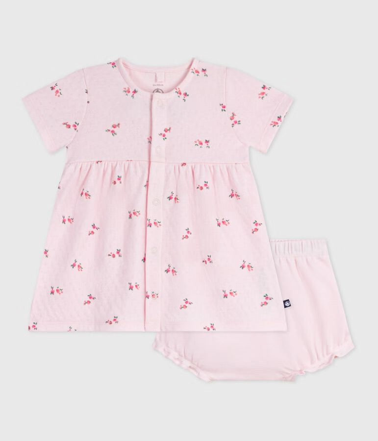 Petit Bateau - Robe bébé en coton imprimé fleurs avec son bloomer