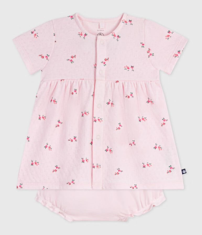 Petit Bateau - Robe bébé en coton imprimé fleurs avec son bloomer