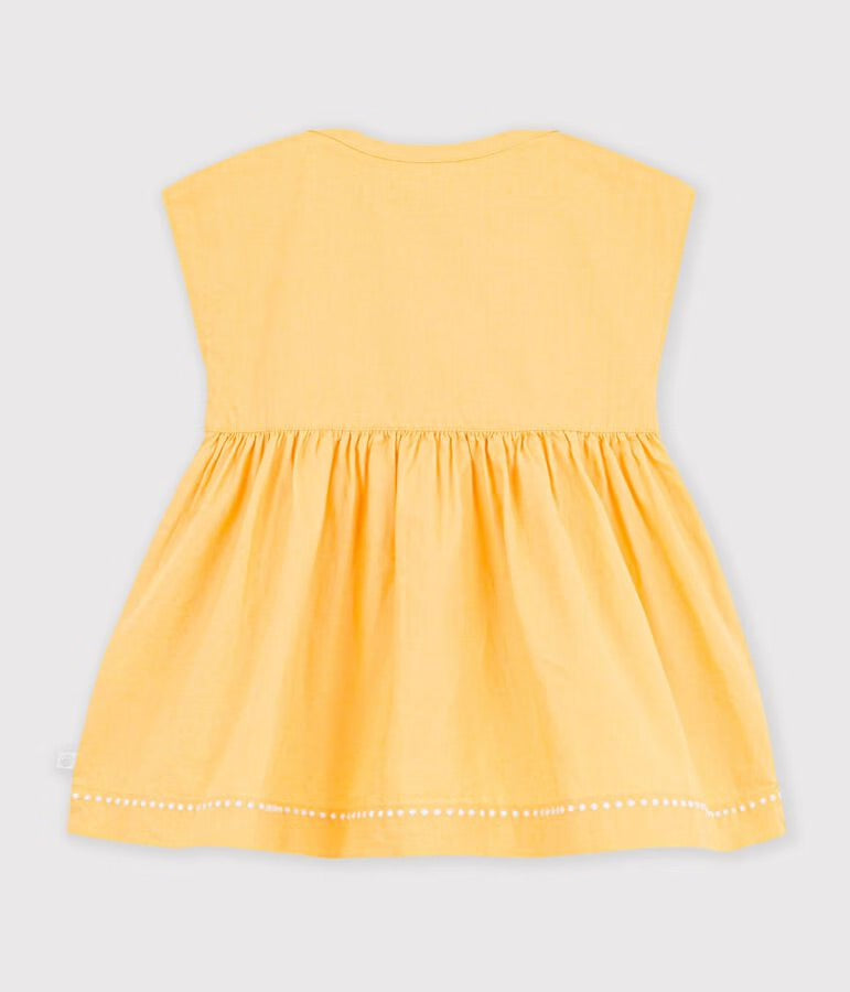 Petit Bateau - Robe bébé en coton/lin manches courtes unie