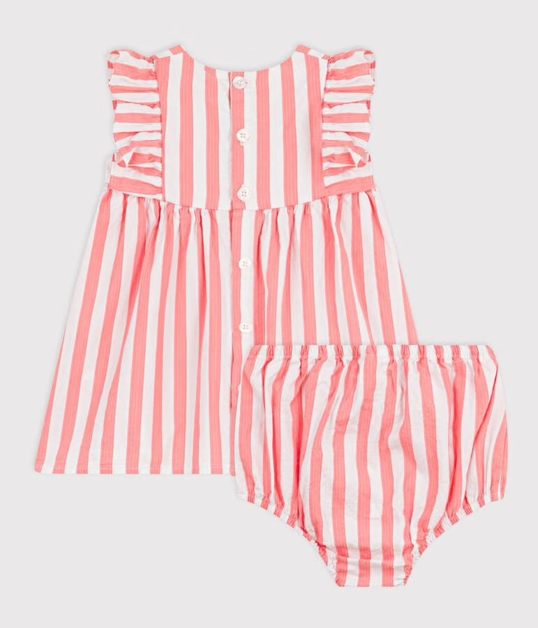 Petit Bateau - Robe bébé en coton sans manches et son bloomer rayés