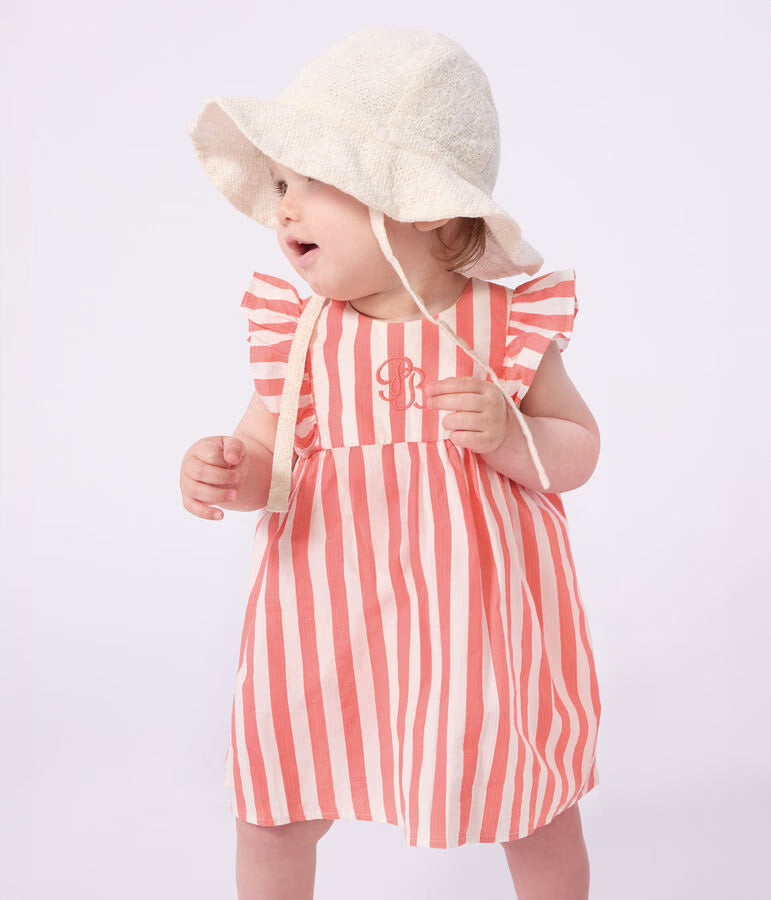 Petit Bateau - Robe bébé en coton sans manches et son bloomer rayés