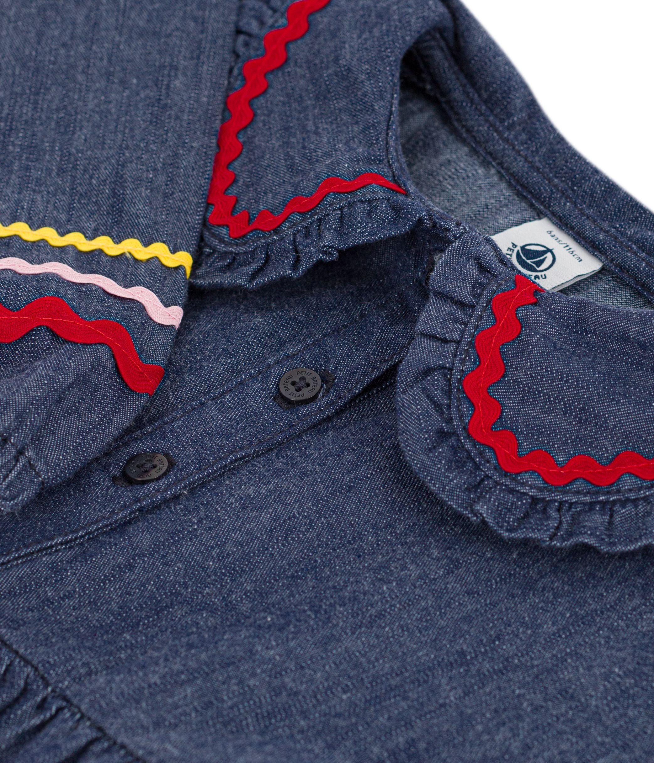 Petit Bateau - Plain long-sleeved denim dress for children