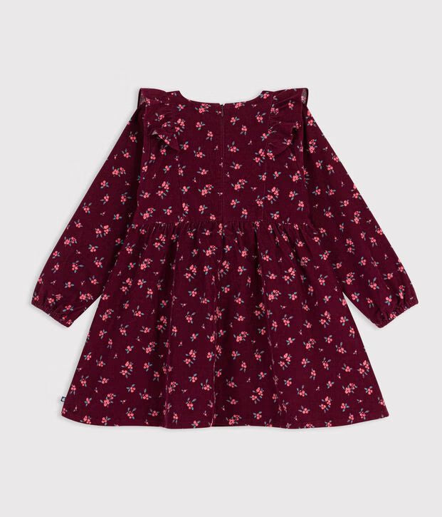 Petit Bateau - Robe enfant en velours manches longues à fleurs