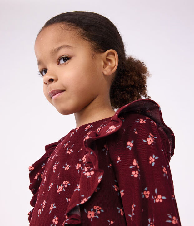 Petit Bateau - Robe enfant en velours manches longues à fleurs