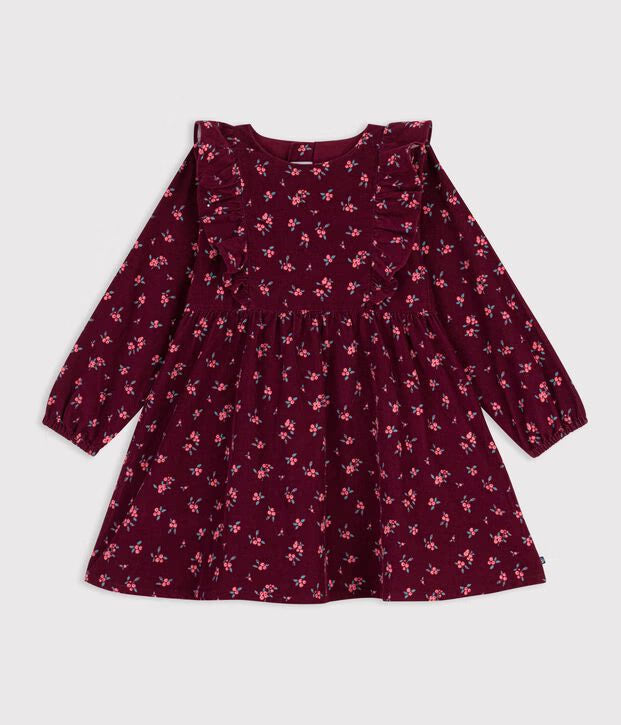 Petit Bateau - Robe enfant en velours manches longues à fleurs