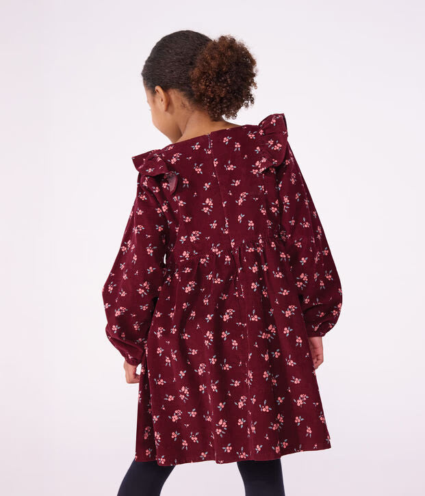 Petit Bateau - Robe enfant en velours manches longues à fleurs