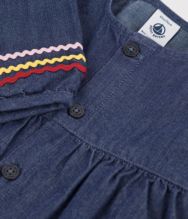 Petit Bateau - Robe bébé en denim manches longues