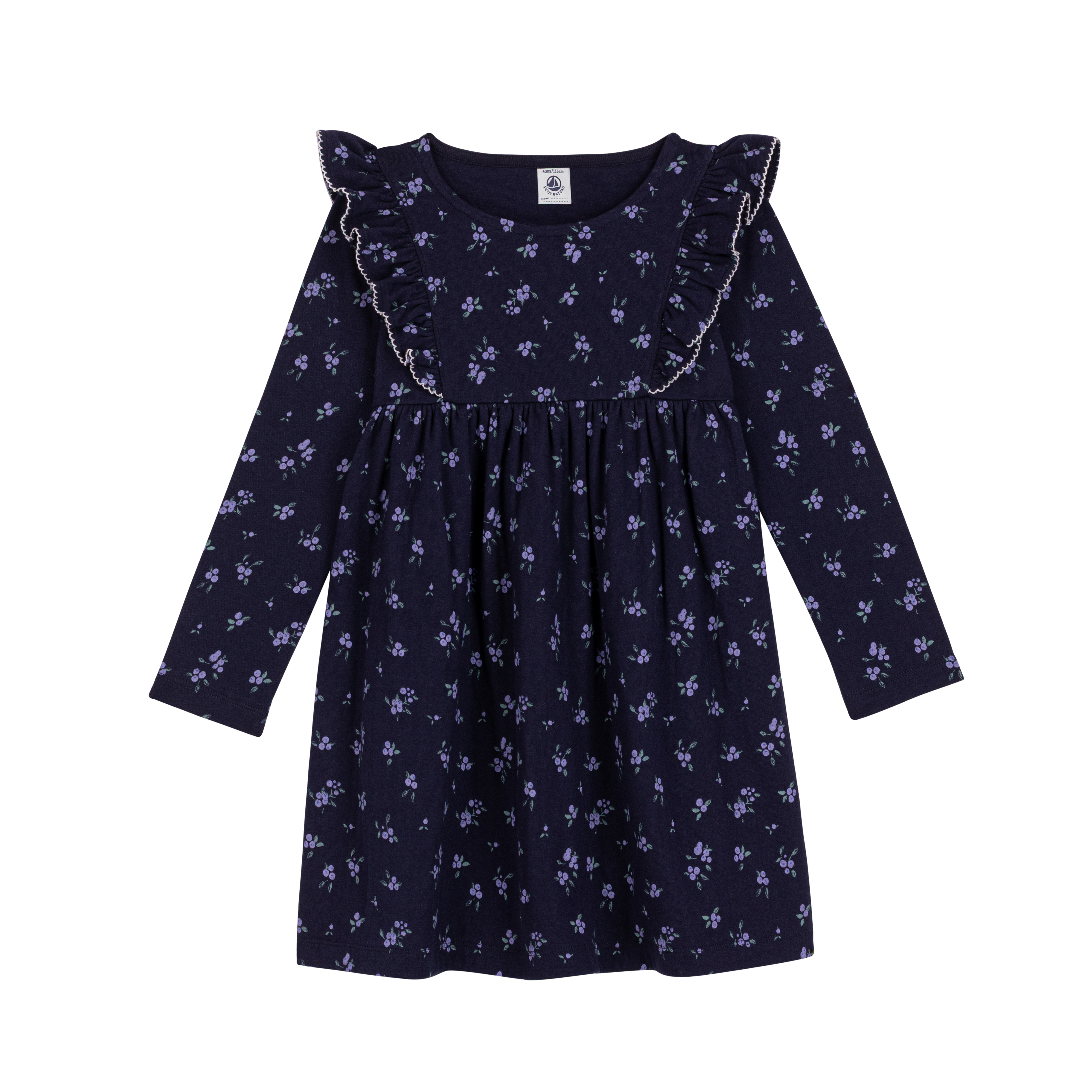 Petit Bateau - Robe enfant en coton manches longues à fleurs