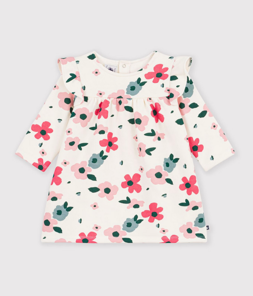 Petit Bateau - Robe bébé en coton manches longues imprimée à fleurs