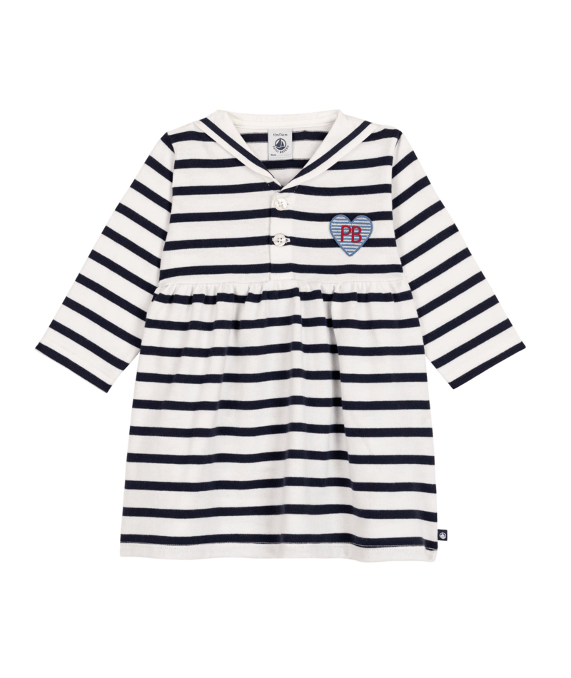 Petit Bateau - Robe marinière bébé en coton manches longues et col marin