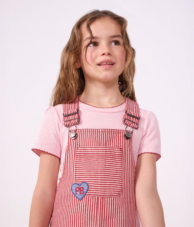 Petit Bateau - Kids' Striped Cotton Dungaree Dress
