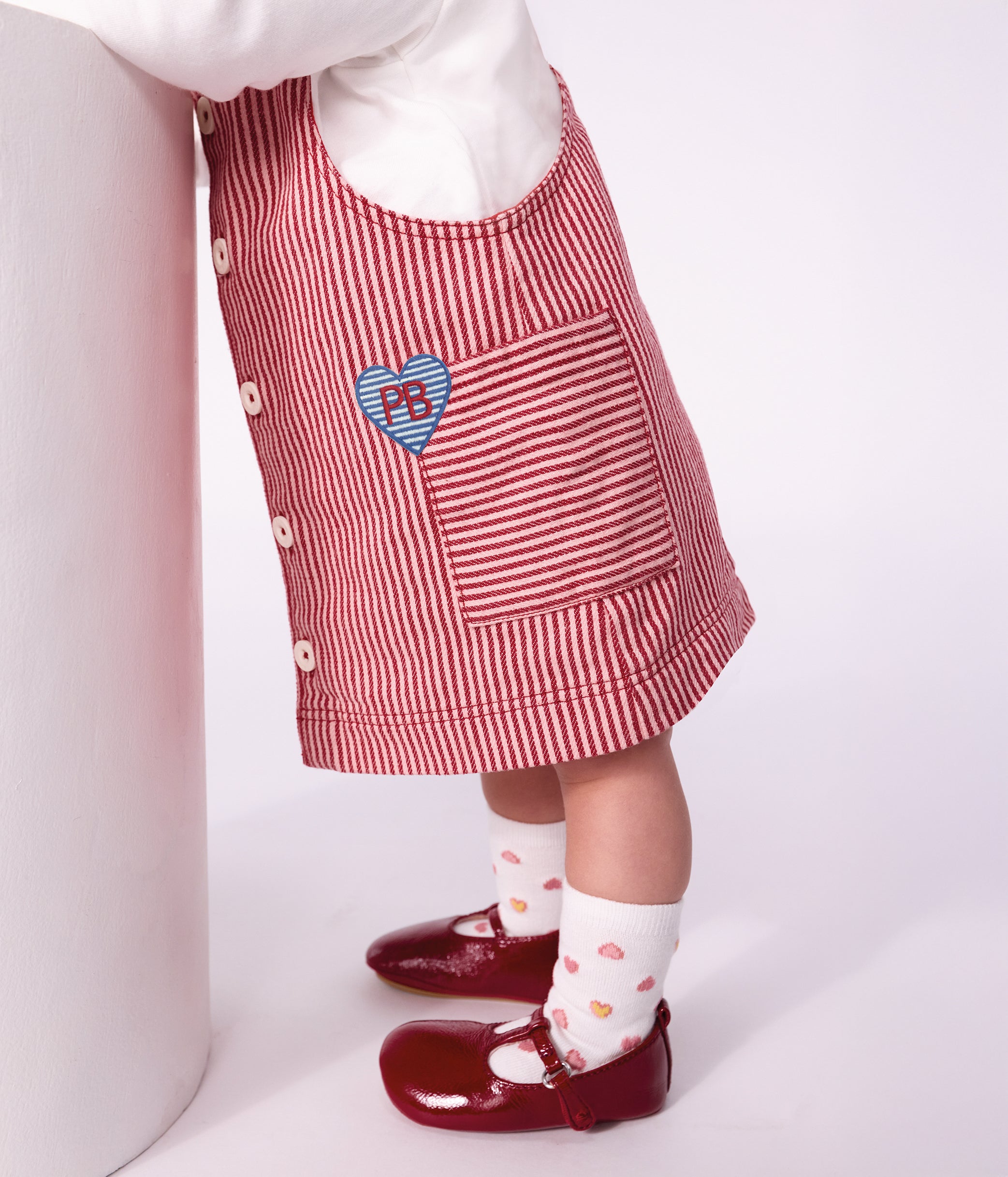 Petit Bateau - Robe bébé sans manches en coton à rayures et badge cœur