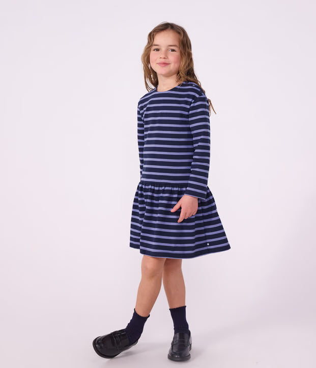 Petit Bateau - Robe en coton manches longues à rayures