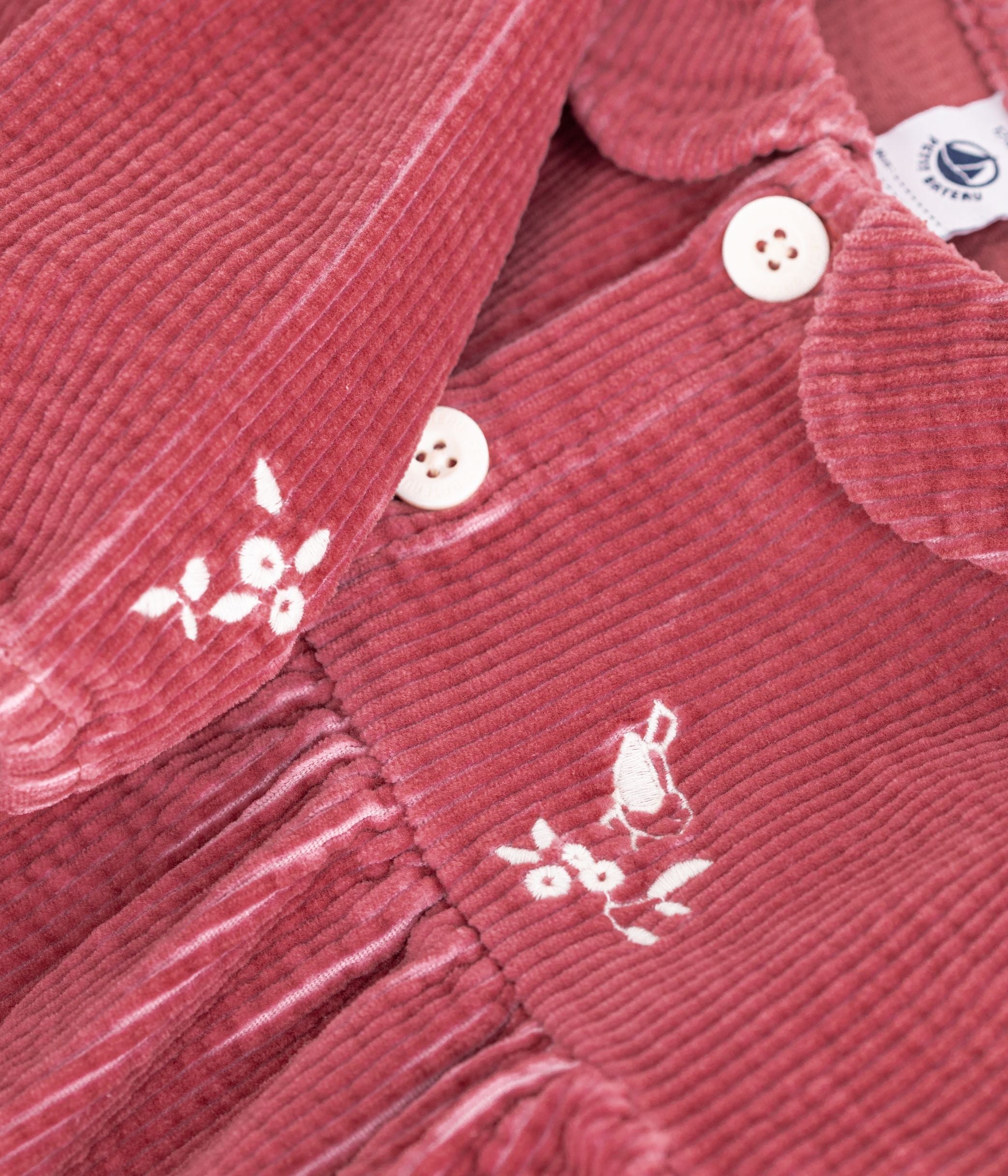 Petit Bateau - Robe bébé en velours manches longues unie