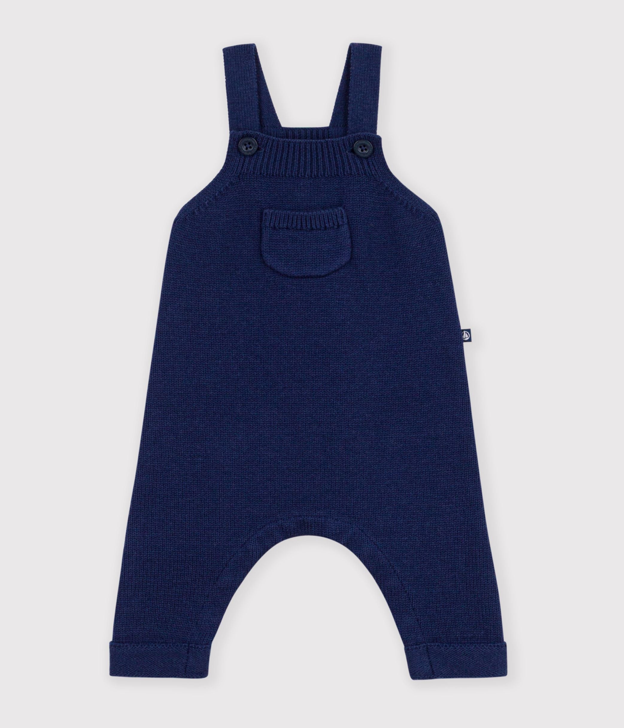 Petit Bateau - Baby's plain knitted wool and cotton dungarees