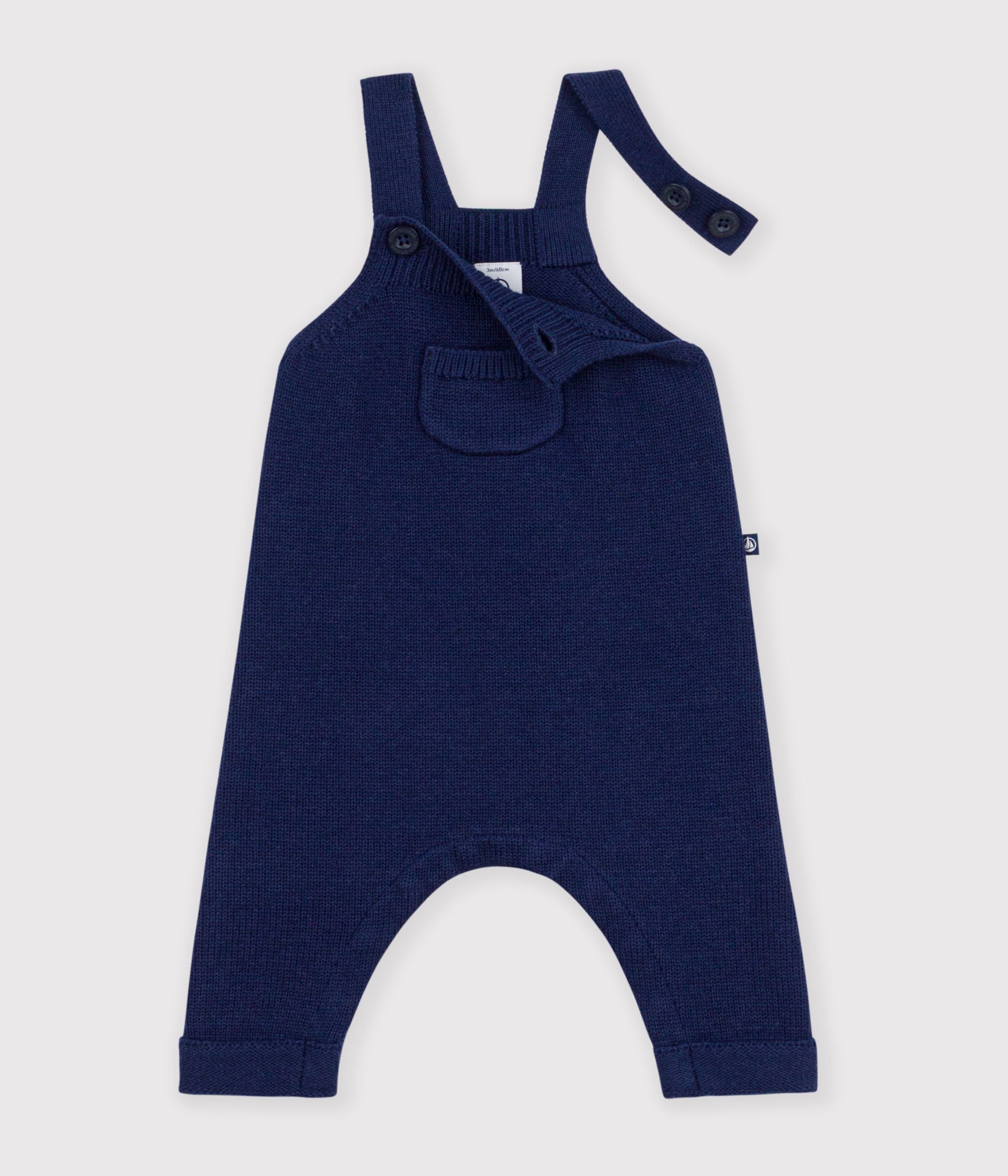 Petit Bateau - Baby's plain knitted wool and cotton dungarees