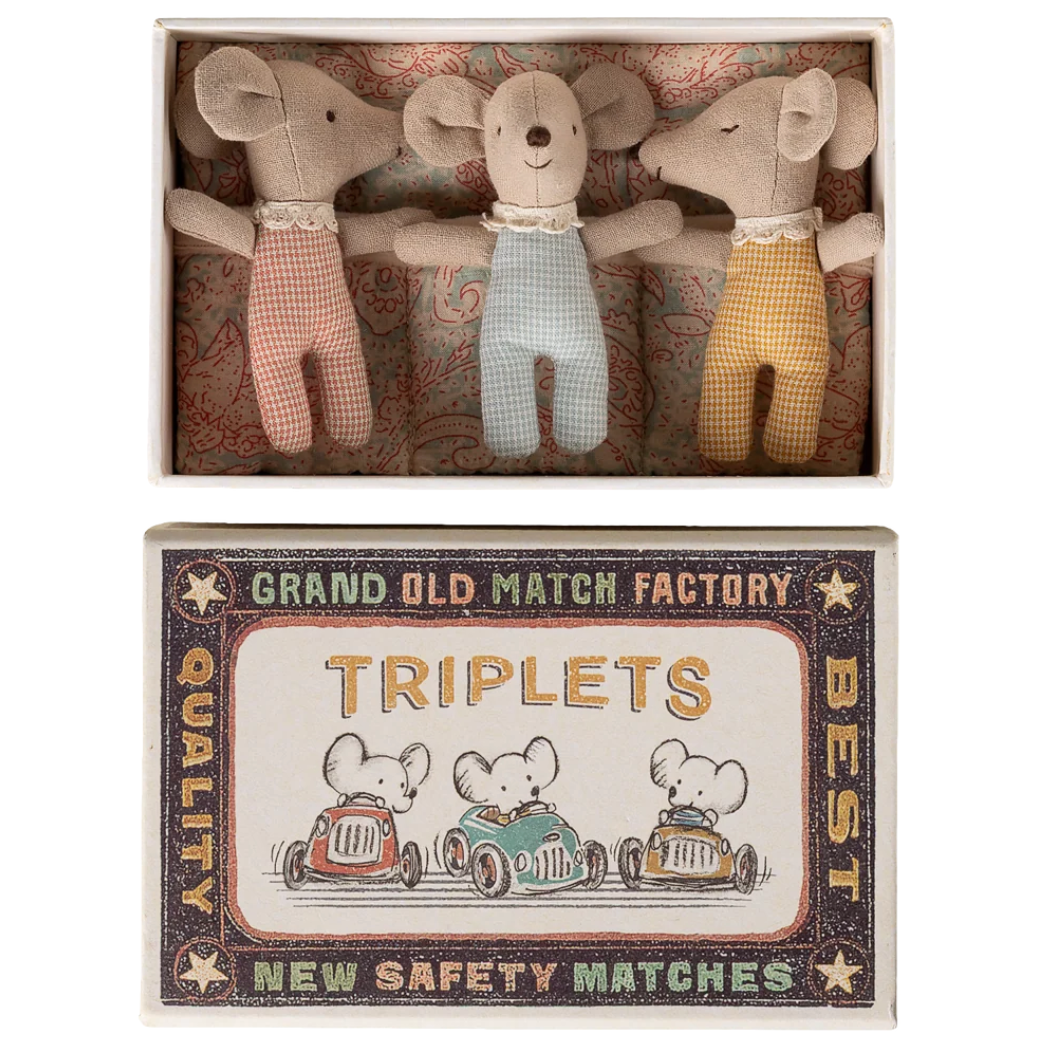 Maileg - Triplets baby mice in a matchbox - Checkers