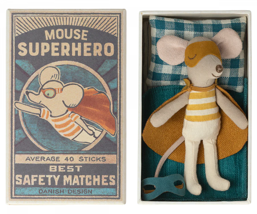 Maileg - Superhero mouse in a matchbox