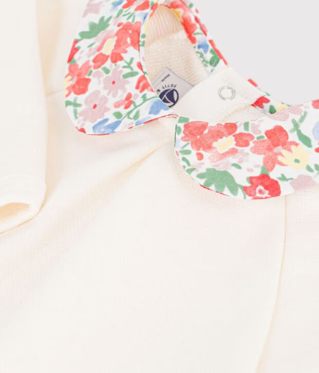 Petit Bateau - Plain cotton baby sweatshirt with printed collar