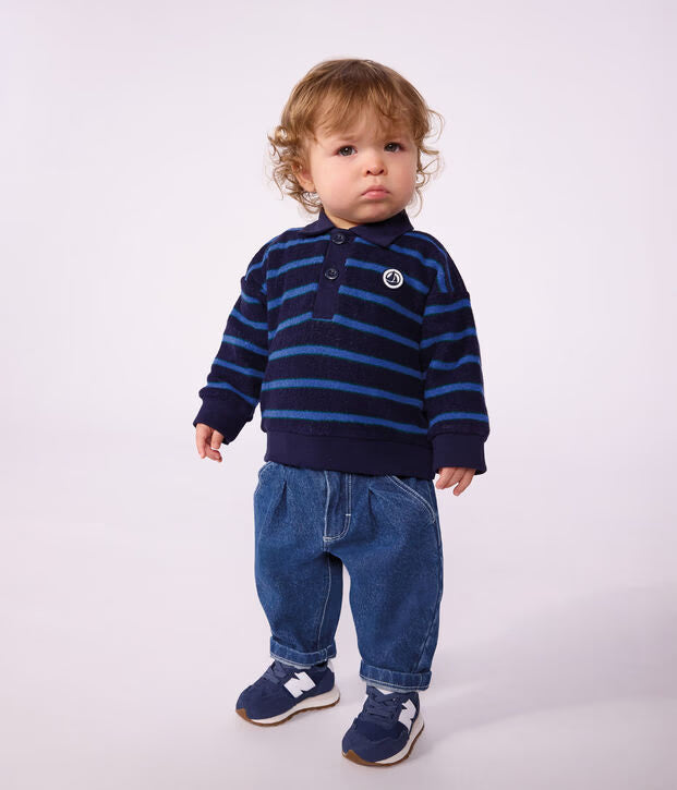 Petit Bateau - Sweatshirt bébé en coton à rayures et son col polo